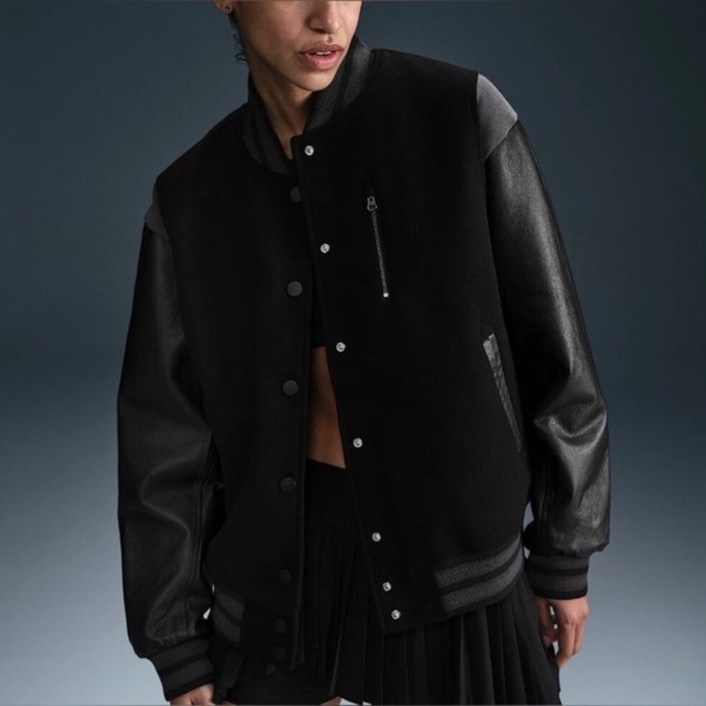 Nike Oversized Wool Destroyer Leather Varsity Jacket Black Small
